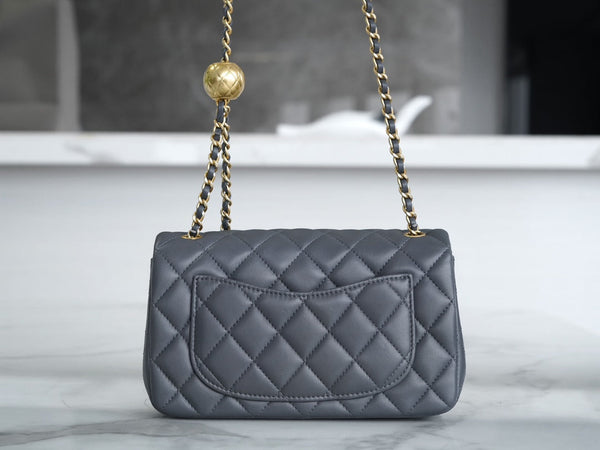 CLASSIC FLAP BAG MINI RECTANGE 20 ROCK GRAY LAMBSKIN GOLD HARDWARE
