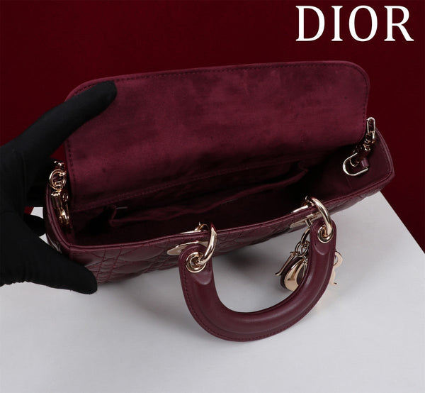 medium lady d-joy 26 burgundy lambskin