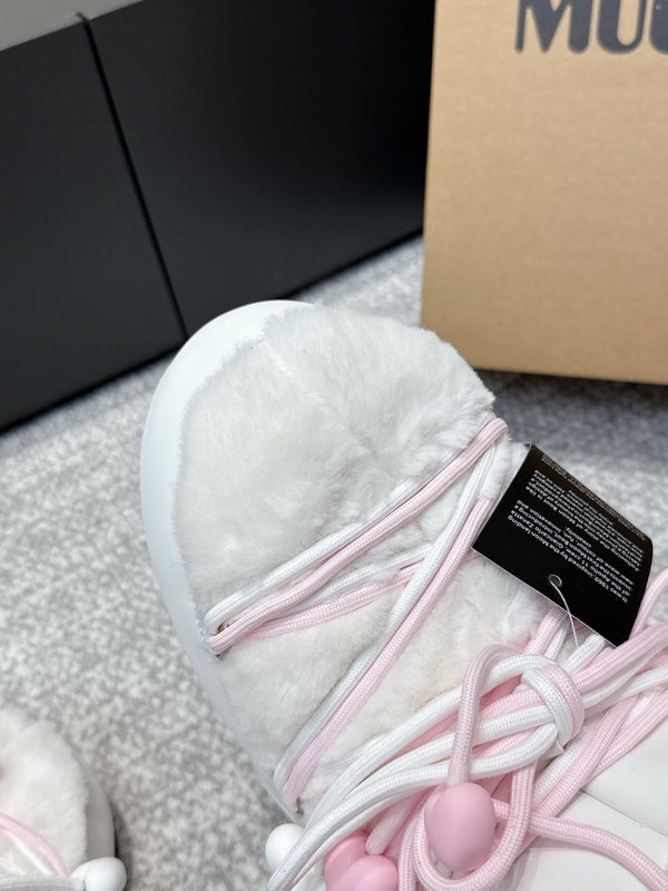 Moon Boot Icon Low Fur Off- White Pink Leather Faux Fur 515588