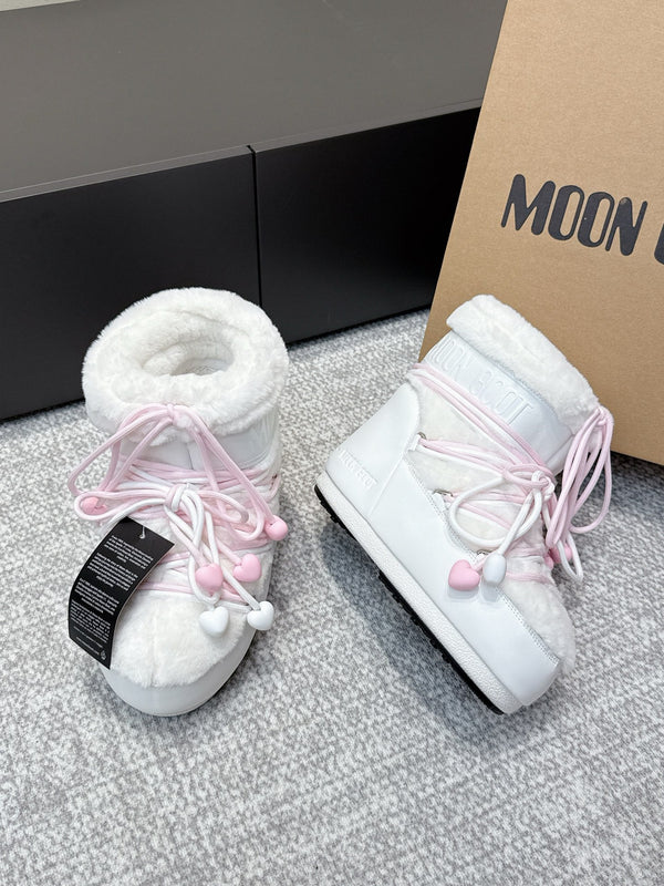 Moon Boot Icon Low Fur Off- White Pink Leather Faux Fur 515588