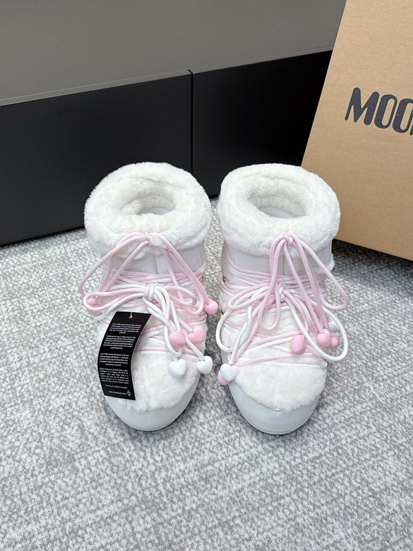 Moon Boot Icon Low Fur Off- White Pink Leather Faux Fur 515588