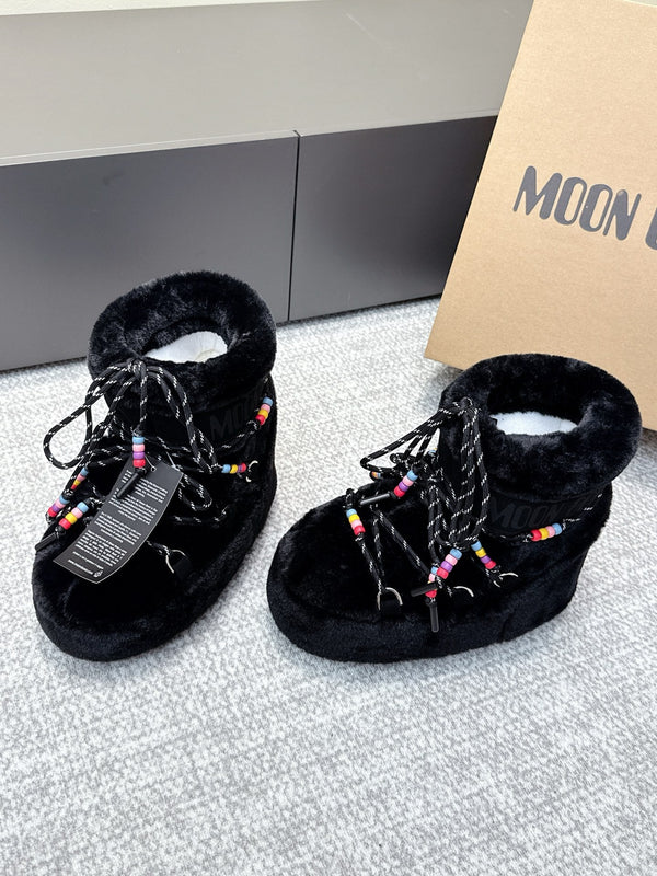 Moon Boot Icon Low Fur Black Leather Faux 515589