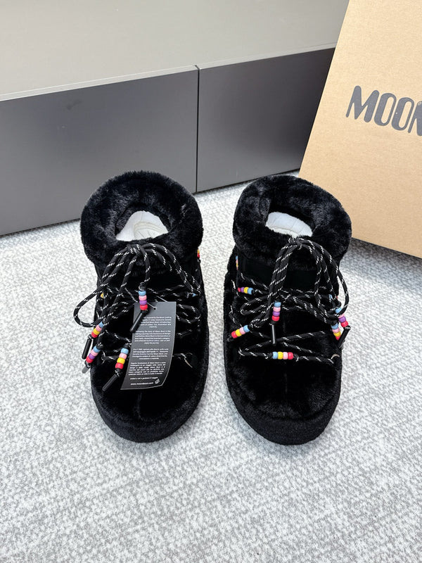 Moon Boot Icon Low Fur Black Leather Faux 515589