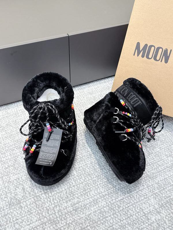Moon Boot Icon Low Fur Black Leather Faux 515589