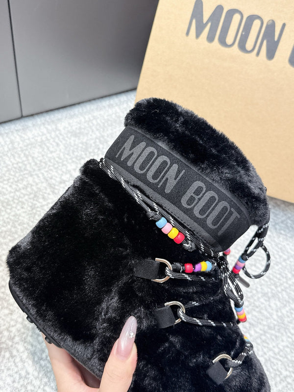Moon Boot Icon Low Fur Black Leather Faux 515589