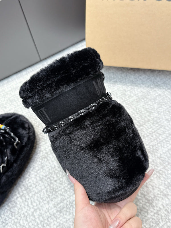 Moon Boot Icon Low Fur Black Leather Faux 515589