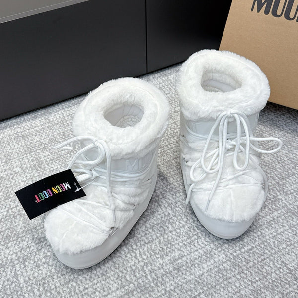 Moon Boot Icon Low Fur White Leather Faux Fur 515593