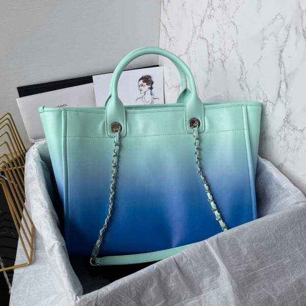 cc shopping bag 34cm blue tiffany blue calfskin silver hardware