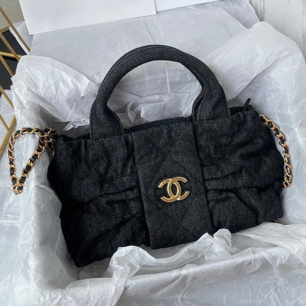 CC 25K Mini Bow Bag 26cm Black Denim