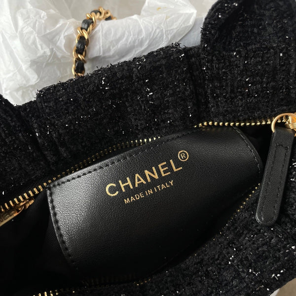 CC 25K Mini Bow Bag 26cm Black Tweed