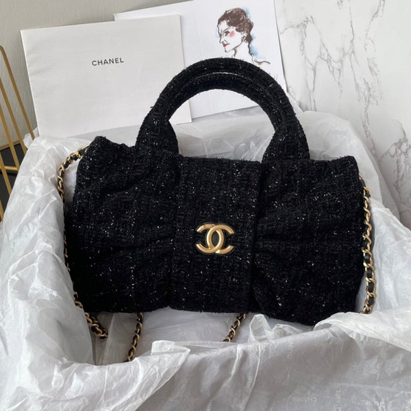 CC 25K Mini Bow Bag 26cm Black Tweed