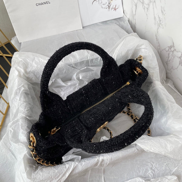 CC 25K Mini Bow Bag 26cm Black Tweed