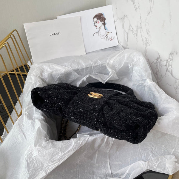 CC 25K Mini Bow Bag 26cm Black Tweed