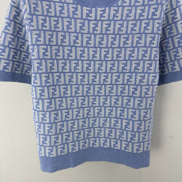 Fendi 25 Knitted Round Neck Short Sleeves Blue Wool F155