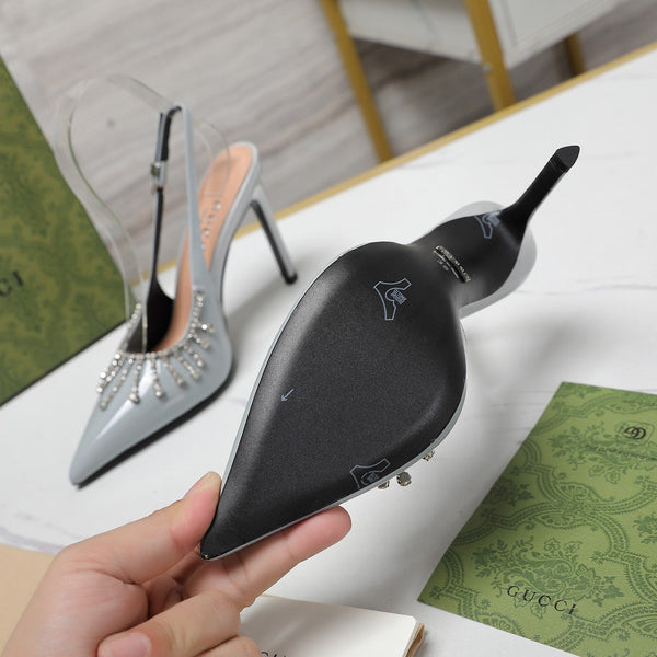 GG CRYSTAL HIGH HEEL SANDAL CLOUD LAMBSKIN