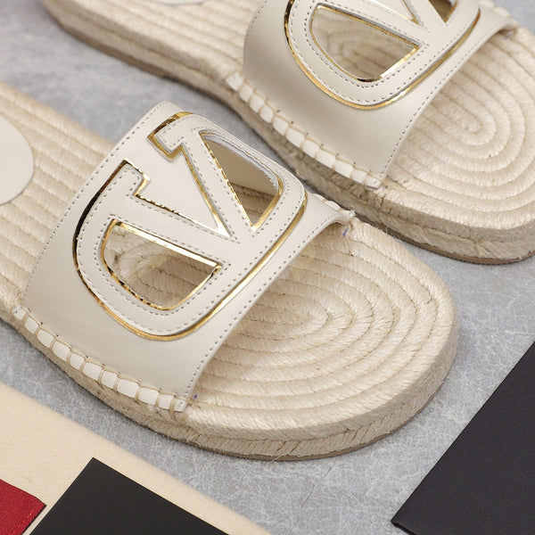 Vlogo Cut-Out Slide 20 Avorio Pelle di vitello Suola beige Rafia