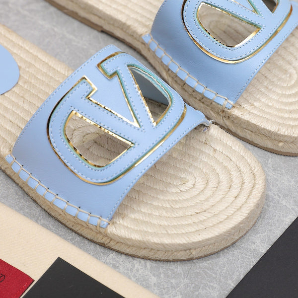 Vlogo Cut-Out Slide 20 Baby Blue Vitello Beige Suola Rafia