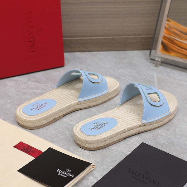 Vlogo Cut-Out Slide 20 Baby Blue Vitello Beige Suola Rafia