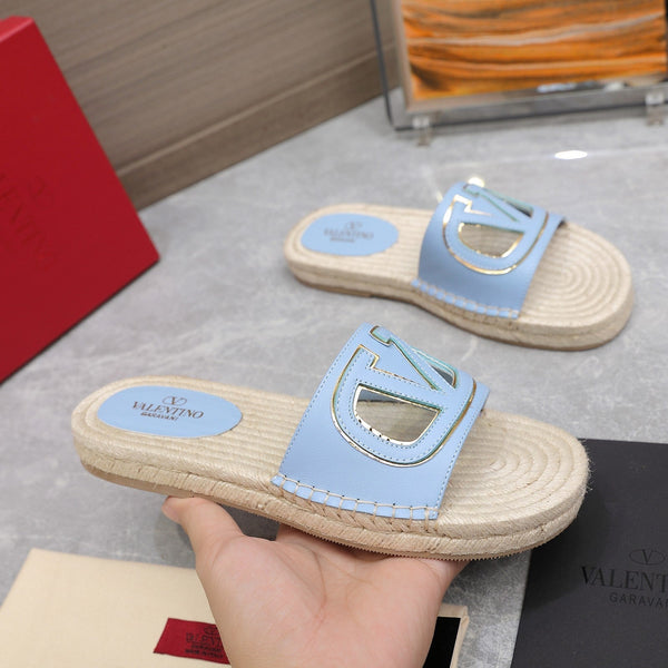 Vlogo Cut-Out Slide 20 Baby Blue Vitello Beige Suola Rafia