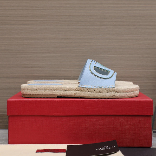 Vlogo Cut-Out Slide 20 Baby Blue Vitello Beige Suola Rafia