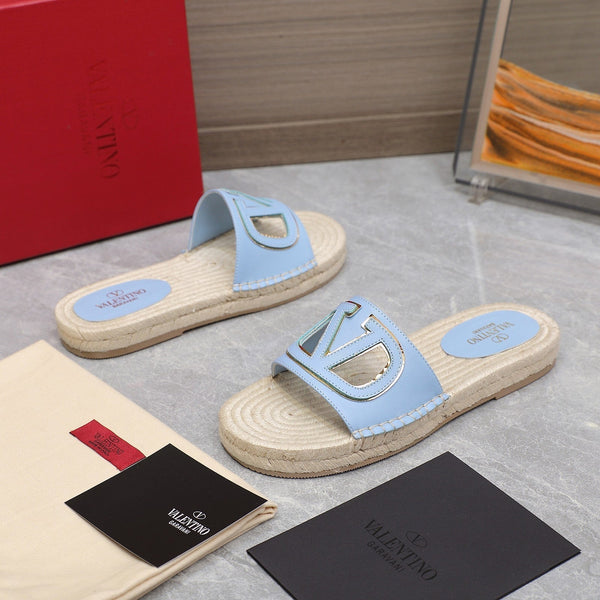 Vlogo Cut-Out Slide 20 Baby Blue Vitello Beige Suola Rafia