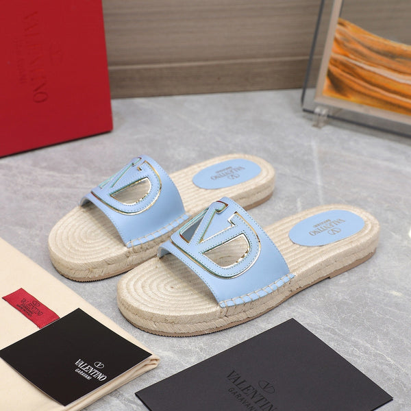 Vlogo Cut-Out Slide 20 Baby Blue Vitello Beige Suola Rafia