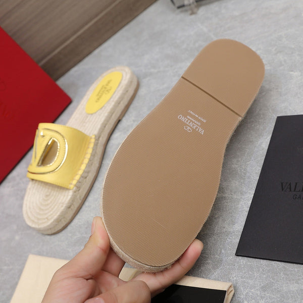 Vlogo Cut-Out Slide 20 Pelle di vitello gialla Suola beige Rafia