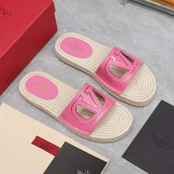 Vlogo Cut-Out Slide 20 Rosa Vitello Beige Suola Rafia