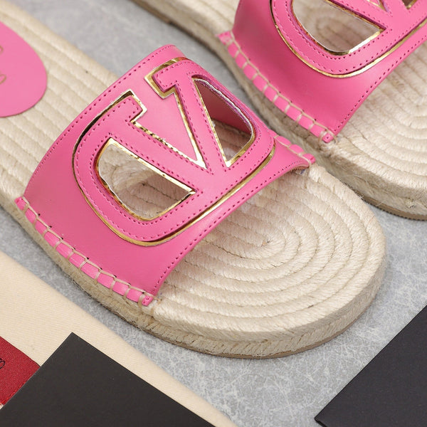 Vlogo Cut-Out Slide 20 Rosa Vitello Beige Suola Rafia