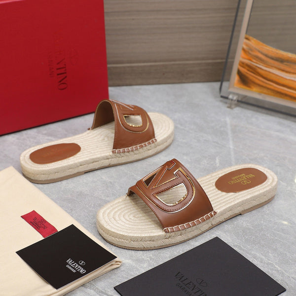 Vlogo Cut-Out Slide 20 Pelle di vitello beige Suola in rafia