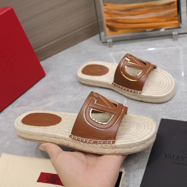 Vlogo Cut-Out Slide 20 Pelle di vitello beige Suola in rafia