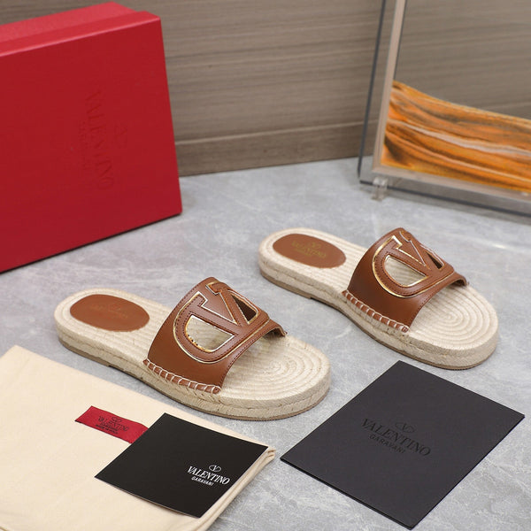 Vlogo Cut-Out Slide 20 Pelle di vitello beige Suola in rafia