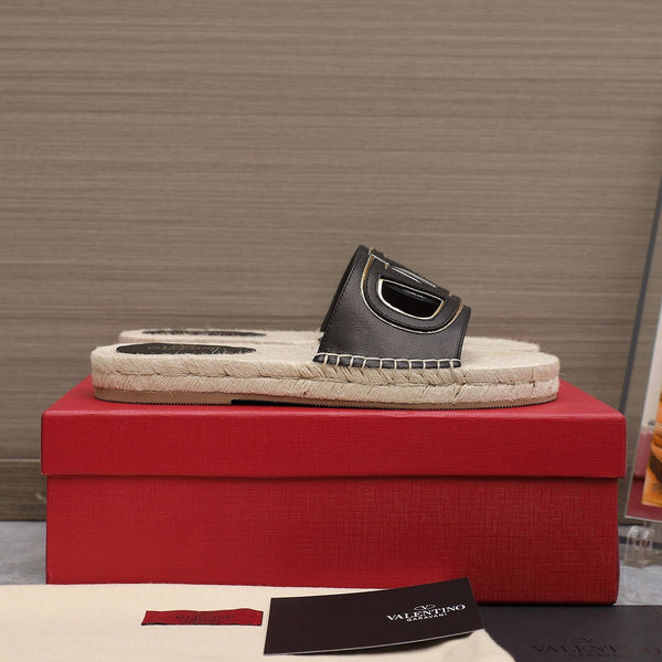 Vlogo Cut-Out Slide 20 Nero Pelle di vitello Suola beige Rafia