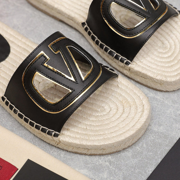 Vlogo Cut-Out Slide 20 Nero Pelle di vitello Suola beige Rafia