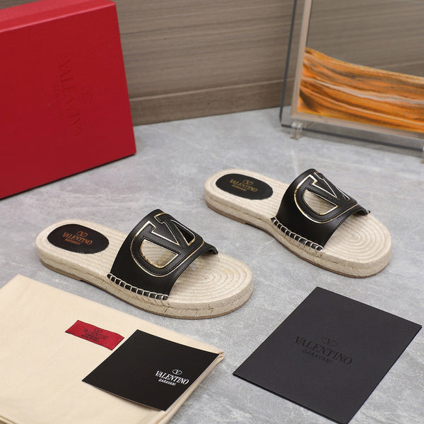 Vlogo Cut-Out Slide 20 Nero Pelle di vitello Suola beige Rafia