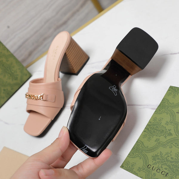 GG High Heels Half Slippers Pink