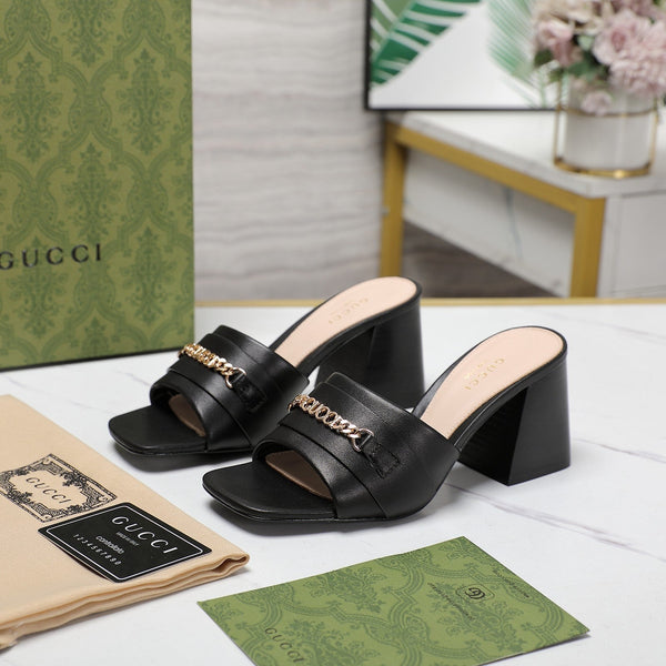 Ciabatte con tacco alto GG nere