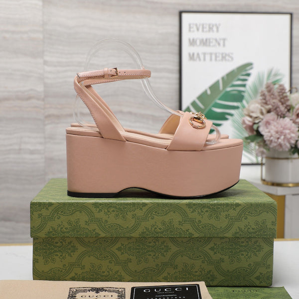 GG  Horsebit Wedges Sandals Pink