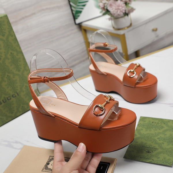 GG  Horsebit Wedges Sandals Orange