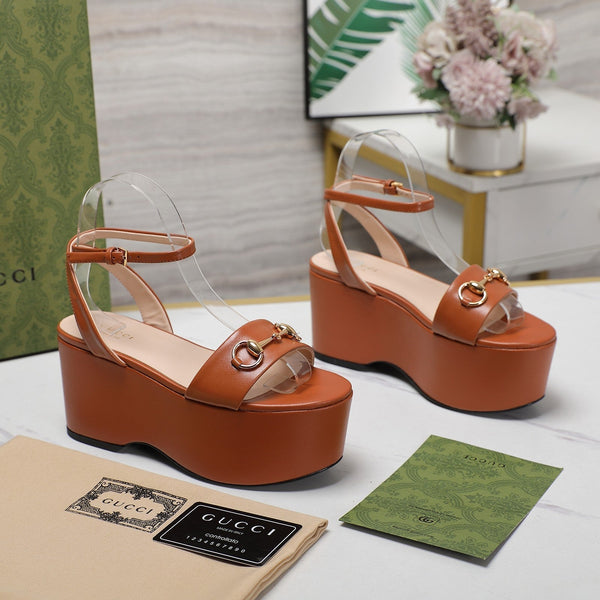 GG  Horsebit Wedges Sandals Orange