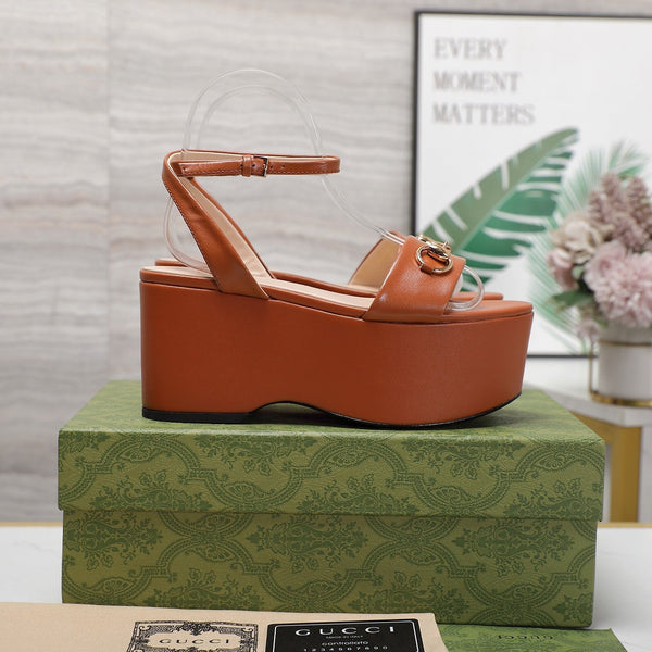 GG  Horsebit Wedges Sandals Orange