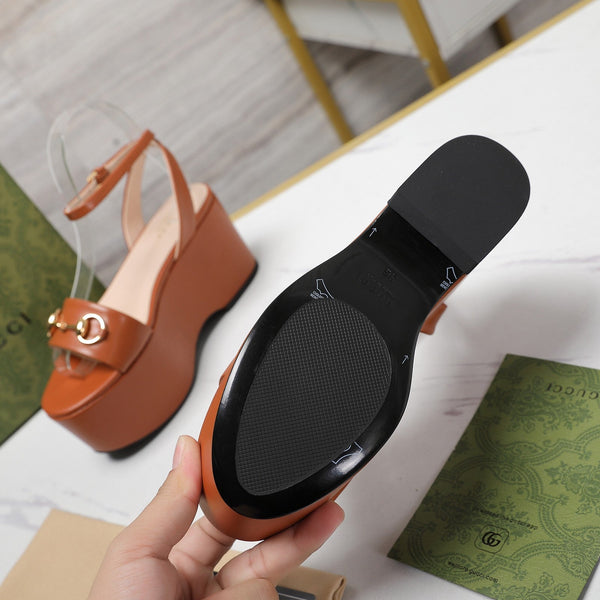 GG  Horsebit Wedges Sandals Orange