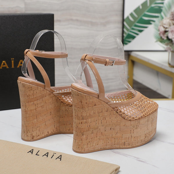 SANDALO ALAIA CON ZEPPA IN RETE BEIGE FRANCESE E GOMMA BEIGE