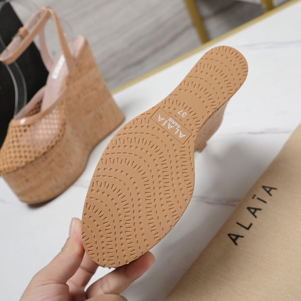 SANDALO ALAIA CON ZEPPA IN RETE BEIGE FRANCESE E GOMMA BEIGE