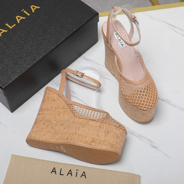 SANDALO ALAIA CON ZEPPA IN RETE BEIGE FRANCESE E GOMMA BEIGE