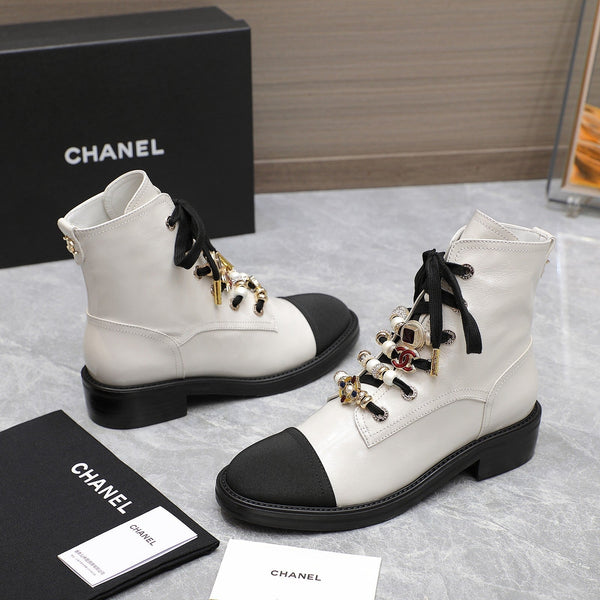 CC Ankle Boots 30mm White Wrinkled Cowhide