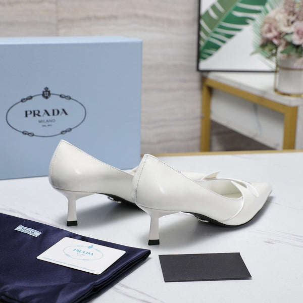 Prada Two-Tone Brushed Pumps 55mm White Cowhide 456262