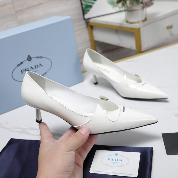 Prada Two-Tone Brushed Pumps 55mm White Cowhide 456262