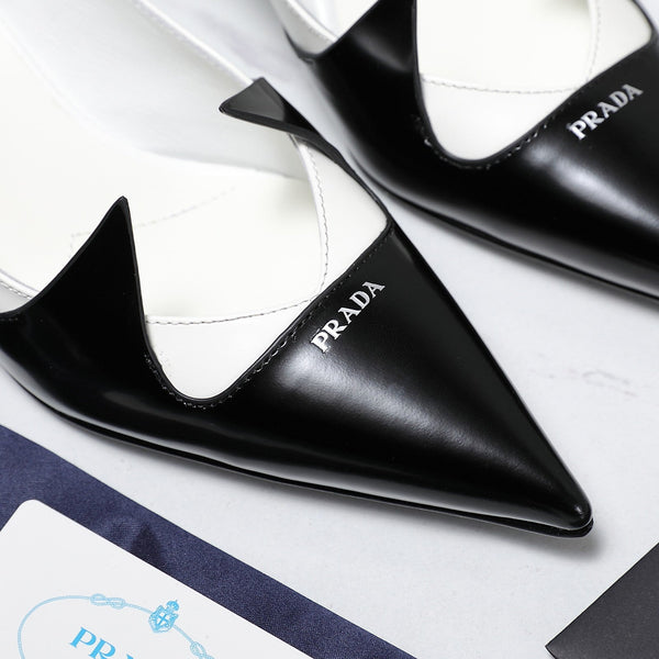 Prada Two-Tone Brushed Pumps 55mm White Black Cowhide 456261