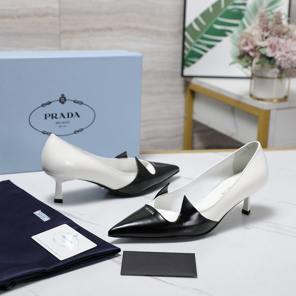Prada Two-Tone Brushed Pumps 55mm White Black Cowhide 456261